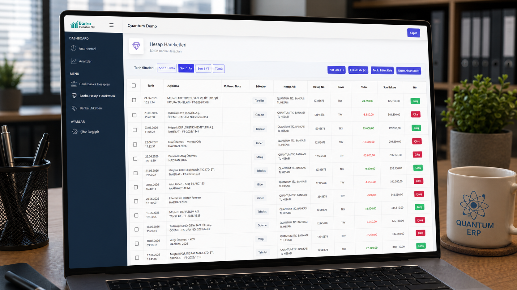 Banka Hesabım Net — canlı hesap hareketleri ve etiketleme