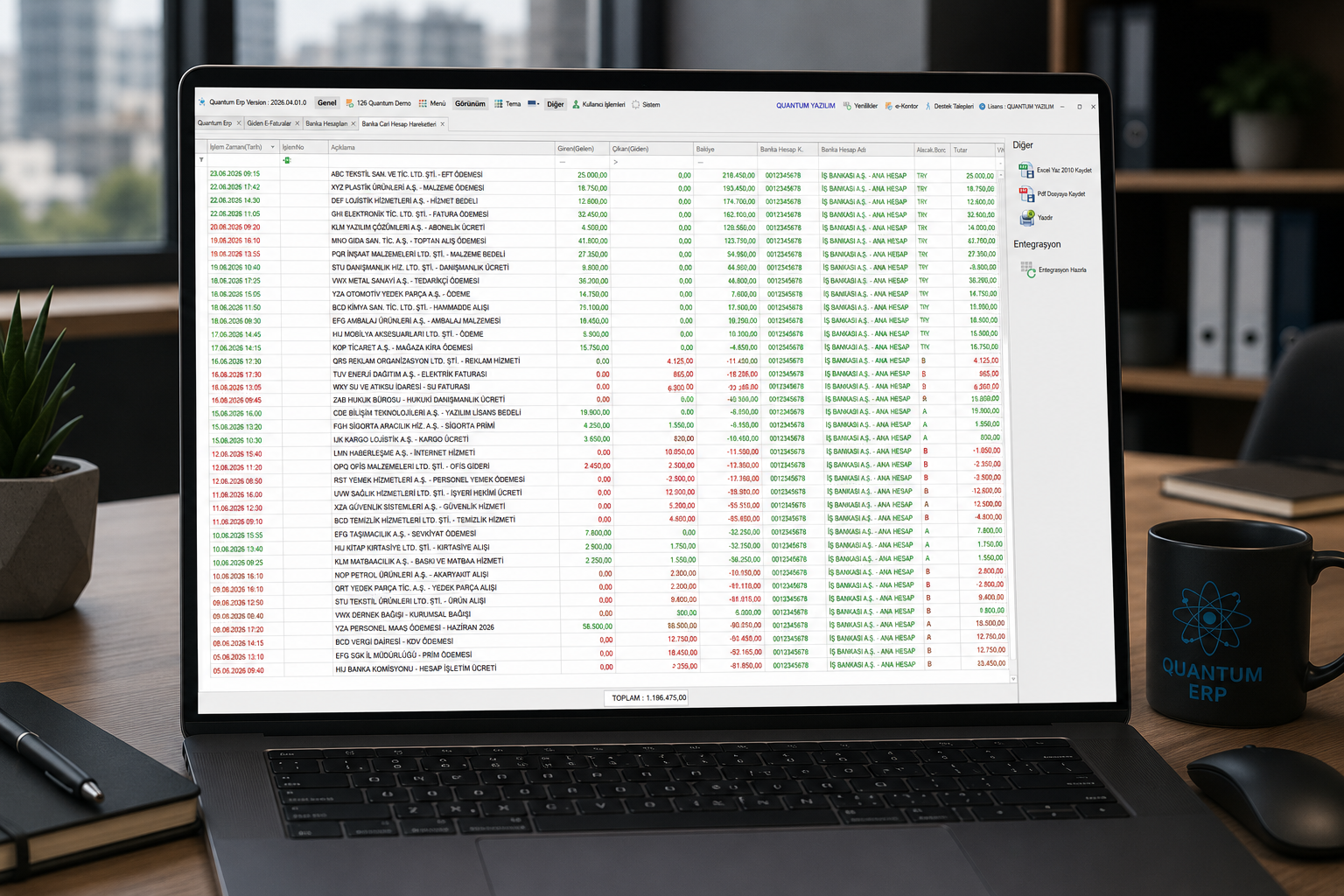 Quantum ERP — banka cari hesap hareketleri ve entegrasyon